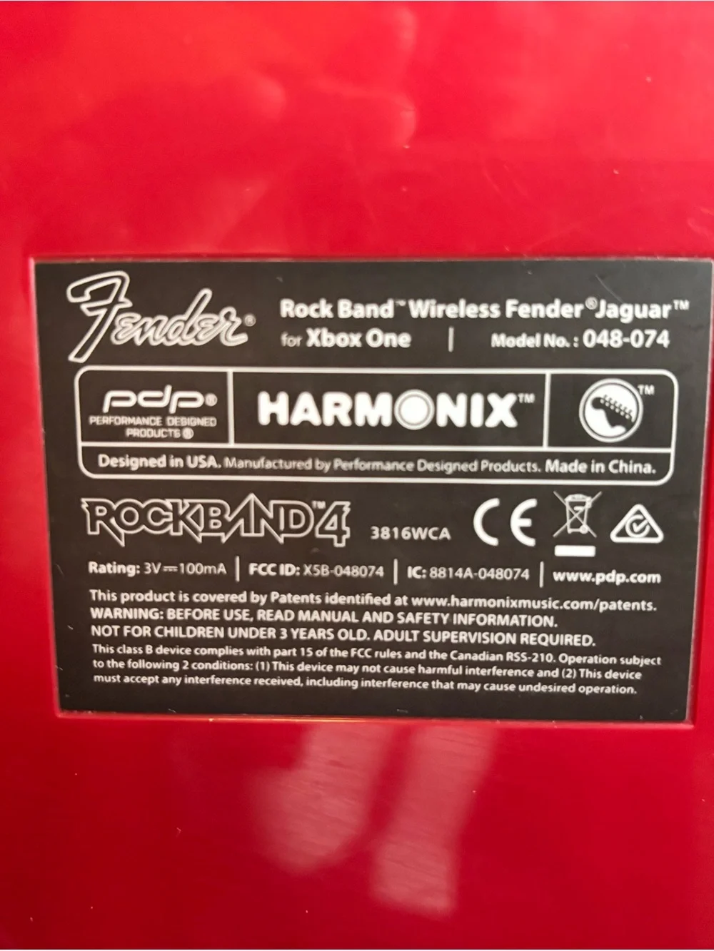 Fender Jaguar Rock Band 4 Xbox One Wireless Guitar Controller Red